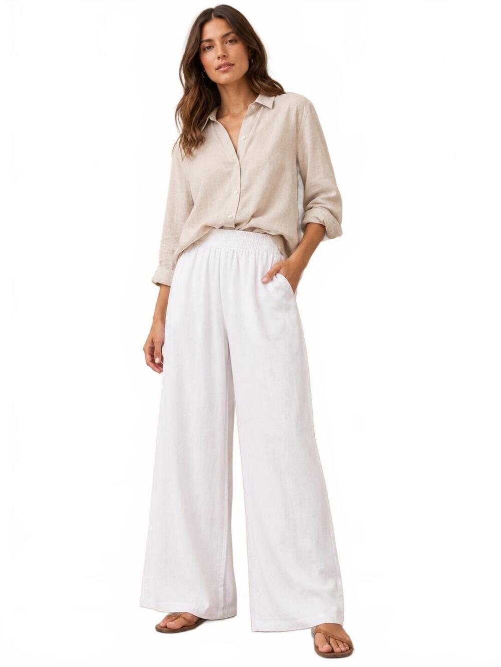 Aerie White Wide Leg Linen Pants Medium.    0081